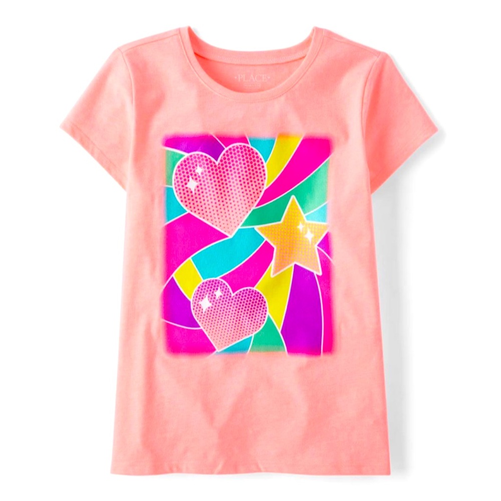 NWT: Girls Heart Star Graphic Tee- Pink